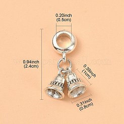 チベット風合金ヨーロピアンダングルチャーム  ベル大穴ペンダント  アンティークシルバー  24mm  ベル：10x8mm  穴：5mm&nbsp;MPDL-YW0001-02