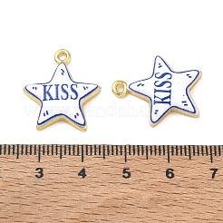 プリントブラスペンダント  言葉のキスのお守りが付いた星  ラックめっき  長持ちメッキ  鉛フリー＆カドミウムフリー  ブルー  ゴールドカラー  21.5x18.5x3.5mm  穴：1.7mm&nbsp;KK-CBA42CA-08G-04