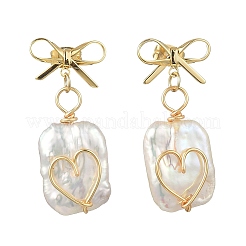 Brass & Natural Baroque Pearl Keshi Pearl Stud Dangle Earrings&nbsp;EJEW-JE07097