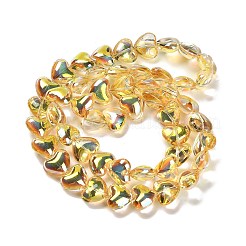 電気メッキガラスビーズセット  ハート  ゴールド  12.2x15x8mm  穴：1mm  約50個/連  23.62''（60センチメートル）&nbsp;EGLA-B008-01A-HP02