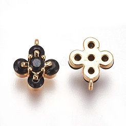 真鍮キュービックジルコニアチャーム  ニッケルフリー  18KGP本金メッキ  花  ブラック  10x7.5x4mm  穴：1mm&nbsp;X-ZIRC-Q002-152G-01