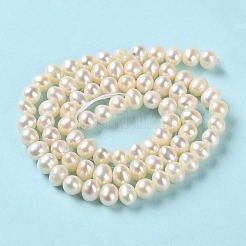 天然養殖淡水パールビーズ連売り  ポテト  グレード2 A  パパイヤホイップ  4~5.5x4~4.5mm  穴：0.5mm  約76個/連  14.33''（36.4センチメートル）&nbsp;PEAR-E018-63