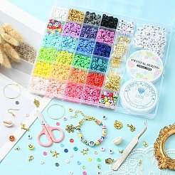 DIYジュエリーセット作成キット  ポリマークレイディスク、アクリルスマイルフェイス、天然シェル、プラスチックスタービーズを含む  雪の結晶とヒトデの合金ペンダント  真鍮製のピアスパーツ  はさみ  ピンセット  ミックスカラー&nbsp;DIY-YW0006-62