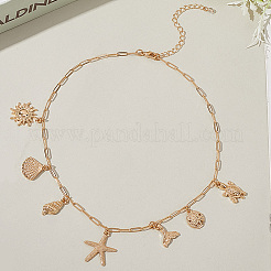 Summer Beach Theme Brass Paperclip chain Necklaces for Women&nbsp;NJEW-WH20004-11G