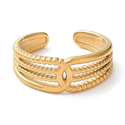 Ion Plating(IP) 304 Stainless Steel Hollow Multi Line Open Cuff Rings&nbsp;RJEW-D006-02G