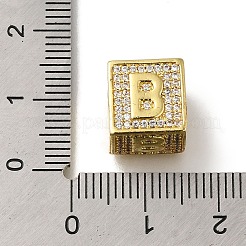 真鍮製キュービックジルコニアビーズ  カドミウムフリー＆ニッケルフリー＆鉛フリー  文字B  正方形  文字B  9.5x9.5x9.5mm  穴：6mm&nbsp;KK-Q818-01B-G