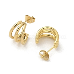304 Stainless Steel Triple C-Shaped Stud Earrings for Women&nbsp;EJEW-C096-68G-01