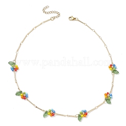 Rainbow Color Glass Beaded Flower Necklaces&nbsp;NJEW-TA00173-02