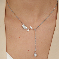 Elegant Stainless Steel Tulip Flower Link Chain Imitation Pearl Tassel Necklaces for Women's Daily Wear&nbsp;TI9112-2