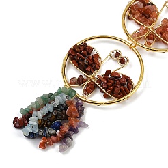 Ring with Butterfly Brass & Chakra Natural Gemstone Chips Pendant Decorations&nbsp;HJEW-Z007-02G