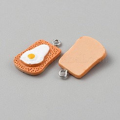 不透明樹脂ペンダント10個  模造パン  トースト  プラチナ合金ループ付き  ダークオレンジ  25x15x5mm  穴：2mm  10個/セット&nbsp;CRES-WH0017-06A-P