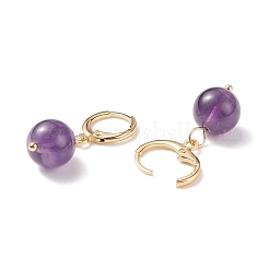 ラウンド ジェムストーン ダングル フープ イヤリング  女性のための金メッキ真鍮ジュエリー  30mm  ピン：0.8mm&nbsp;EJEW-JE04966