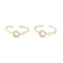 Clear Cubic Zirconia Hollow Heart Open Cuff Ring&nbsp;RJEW-C056-07G