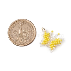 ガラスシードビーズの蝶のペンダント  304ステンレススチール製ジャンプリング付き  きいろ  18x22.5x4.5mm  穴：3.5mm&nbsp;PALLOY-MZ00473-03