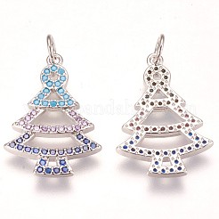 真鍮製マイクロパヴェキュービックジルコニアペンダント  クリスマスツリー  カラフル  プラチナ  22x15x2mm  穴：3mm&nbsp;ZIRC-F086-02P
