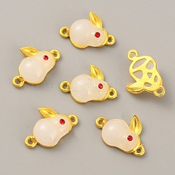 ガラス合金コネクタ チャーム  エナメル  ライトゴールド  ウサギリンク  ホワイト  20x14x6mm  穴：1.4mm&nbsp;ENAM-WH0001-12KCG-B
