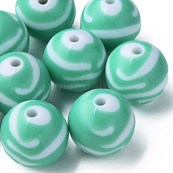 不透明な縞模様のアクリルビーズ  ラウンド  アクアマリン  24mm  穴：4mm穴：4mm  約55個/500g&nbsp;MACR-S373-27C-11