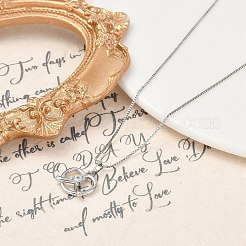 Brass Clear Cubic Zirconia Heart Pendant Box Chain Necklaces&nbsp;NJEW-M079-03P