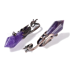 天然アメジストのファセット加工された尖った弾丸型の大きなペンダント  ラックメッキ真鍮ドラゴンチャーム  鉛フリー＆カドミウムフリー  赤銅鉱  73.5~78.5x15.5~16.5x15.5~16.5mm  穴：4x2.5mm&nbsp;G-L524-19R-14