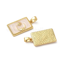 真鍮製エナメルペンダント  太陽と月が描かれた長方形  18KGP本金メッキ  桃パフ  20x12x2mm  穴：4x3mm&nbsp;KK-P334-10G-02