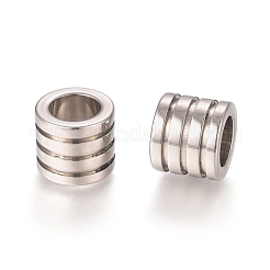 変色しにくい201ステンレススチールのスジ入りビーズ  コラム  ステンレス鋼色  8.5x10mm  穴：6mm&nbsp;STAS-L238-009A-P