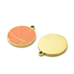 304ステンレスペンダント  エナメル  イオンプレーティング（ip）  18KGP本金メッキ  バスケットボール  18.5x16x2mm  穴：1.6mm&nbsp;STAS-A118-06B-G
