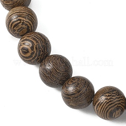 3Pcs Round Wooden & Natural Obsidian Carved Om Mani Padme Hum Beads Stretch Bracelets&nbsp;BJEW-JB12670
