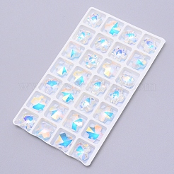 多面的なガラスペンダントを電気  クロス  クリアAB  14x14x7.5mm  穴：1.2mm  28個/袋&nbsp;GLAA-TAC0001-14