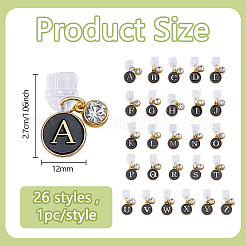 26 個のプラスチックモバイル防塵プラグ  a～zの文字  合金エナメルペンダント付き  ブラック  27mm  26個/セット&nbsp;HJEW-WH00147