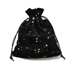 ベルベット製ギフト収納巾着袋  金色の星が描かれた長方形  ブラック  18x13x0.15cm&nbsp;AJEW-P131-04B