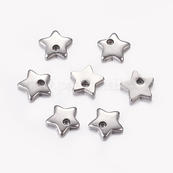 変色しにくい304ステンレススチールの五芒星チャーム  ステンレス鋼色  6x6x1mm  穴：1.5mm&nbsp;X-STAS-K002-19A
