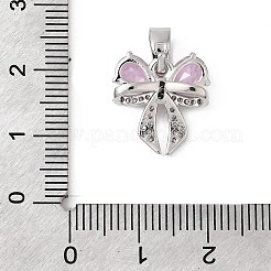 真鍮製マイクロパヴェキュービックジルコニアペンダント  蝶結び  プラチナ  15.5x14.5x5mm  穴：6x3.4mm&nbsp;KK-C141-08P