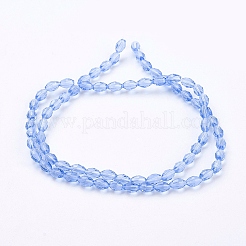 ガラスビーズ連売り  多面カット  オーバル  空色  約6mm長  厚さ4mm  穴：1mm  約65~70個/連  14.96インチ〜15.16インチ（38~38.5cm）&nbsp;X-GC891Y-6