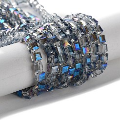 電気メッキガラスビーズ連売り  多面カット  キューブ  ミッドナイトブルー  4x4x4mm  穴：1mm  約100個/連  15.7インチ&nbsp;EGLA-R064-4mm-05