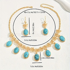 Middle Eastern Synthetic Turquoise & Alloy Oval Pendant Necklace & Earrings Sets for Wedding&nbsp;AL5666