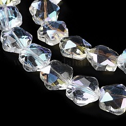 透明電気メッキガラスビーズ連売り  パール光沢メッキ  花  透明  14x14x7.5mm  穴：1mm  約50個/連  26.38''（67センチメートル）&nbsp;GLAA-P056-001PS