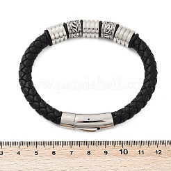 編み込みマイクロファイバーレザーコードブレスレット  304ステンレススチールコラムブレスレット女性男性用  バヨネット留め金付き  ブラック  8-7/8x1/4インチ（22.5x0.8~1.15cm）&nbsp;BJEW-D304-16P-02