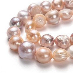 天然養殖淡水パールビーズ連売り  ポテト  ライトサーモン  12~18x11~17mm  穴：0.8mm  約28個/連  1.36~1.38インチ（34.5~35cm）&nbsp;PEAR-L033-41A-01