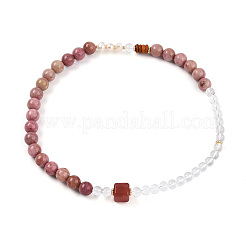 Round Natural Fresh Water Pearl & Red Agate Rhodonite & Quartz Crystal Beaded  Wrap Bracelets for Men Women&nbsp;BJEW-T022-07