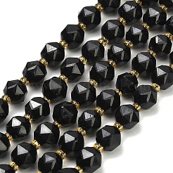 天然石ブラックトルマリンビーズ連売り  スターカットラウンドビーズ  多面カット  シードビーズで  8mm  穴：0.8mm  約38個/連  14.49''（36.8cm）〜14.88''（37.8cm）&nbsp;GG-CBA3921-B11-8mm