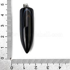 天然の黒縞瑪瑙（染色・加熱）の尖ったペンダント  304ステンレススチールのスナップオンベイルが付いた弾丸型のチャーム  ステンレス鋼色  45x11.5~12mm  穴：7x4mm&nbsp;G-F820-12L