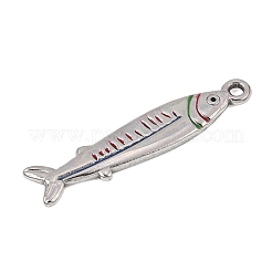 304ステンレスペンダント  エナメル  魚のチャーム  プラチナ  35x7x2mm  穴：1.6mm&nbsp;SA-CBAA487-39P