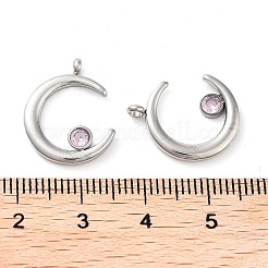 304ステンレスペンダント  ラインストーン付き  ステンレス鋼色  ダブルホーン/三日月チャーム  ライトローズ  18x15x2.5mm  穴：1.8mm&nbsp;STAS-L022-380G-02