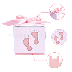 紙ギフトボックス  結婚式の装飾  足跡模様の折り畳みボックス  ピンク  60x60x60mm&nbsp;CON-WH0072-22B