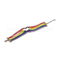 レインボープライドブレスレット  ハートリンクワイドブレスレット  男性女性用ワックスコードブレスレット  カラフル  7-1/4インチ（18.5cm）&nbsp;LS-BJEW-F424-02
