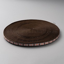 エスニック風刺繍ポリエステルリボン  ジャカードリボン  服飾材料  菱形模様  レッド  3/8インチ（10mm）&nbsp;OCOR-WH0108-18B