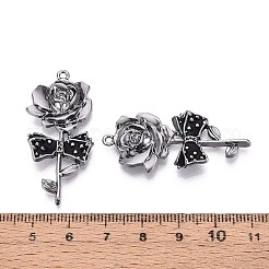 合金エナメルチャーム  蝶結びのバラの花のチャーム  ガンメタ色  ブラック  42x19x4mm  穴：1.6mm&nbsp;PALLOY-T094-05