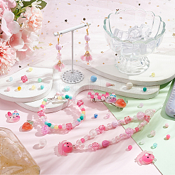 DIYジュエリー作りパーツキット  ラウンド & スクエア & パンプキン アクリル ビーズを含む  花 & いちご & うさぎ レジン & プラスチック カボション  タコ樹脂とポリコットンのタッセルペンダント  ミックスカラー  892個/箱&nbsp;DIY-AR0003-01