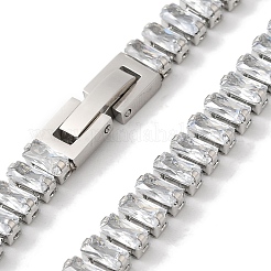 304 Stainless Steel Pave Cubic Clear Zirconia Rectangle Link Necklaces for Women&nbsp;NJEW-Z041-04P-02