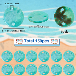 染色された天然アコヤ貝のディスクリンクコネクタチャーム150個  淡いターコイズ  12.5~13x1~2mm  穴：1.4mm&nbsp;SSHEL-SC0001-55